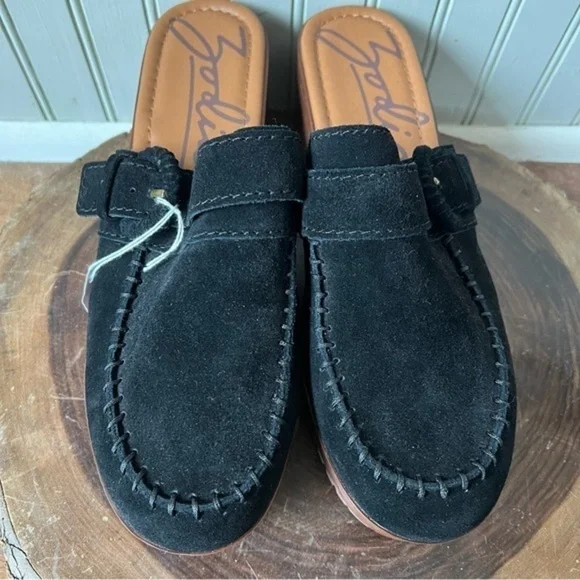 Zodiac Raine Suede Black Wood Heel Slip On Clog Mules - Picture 4 of 9